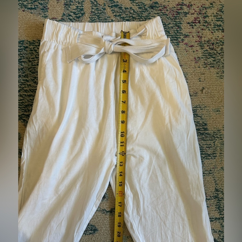 Zara High Waisted White Cotton Cropped Tie Top Joggers - Picture 4 of 6